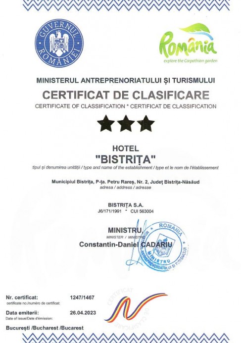 certificat clasificare